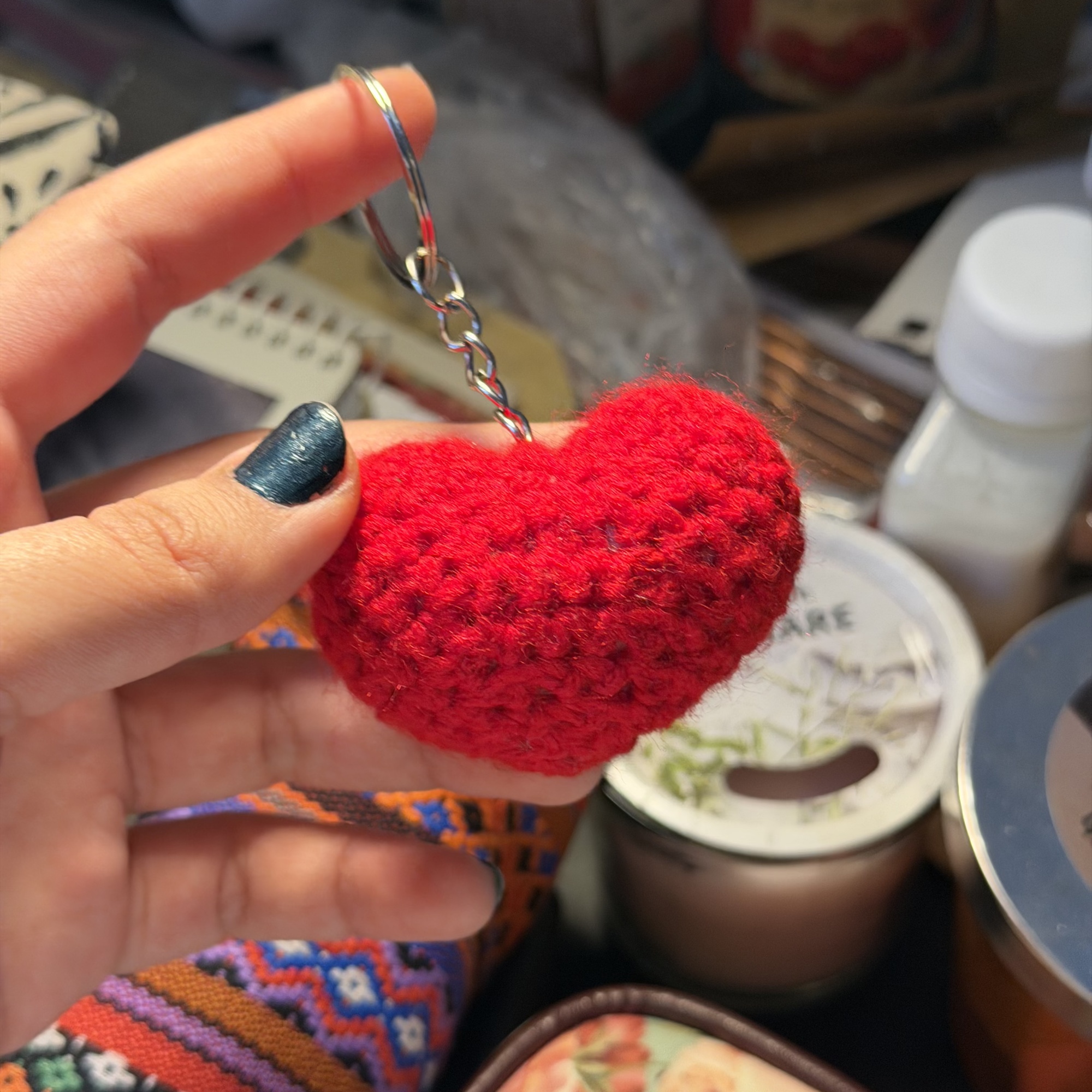 Small Heart Handmade Crochet Keychain - Image 2