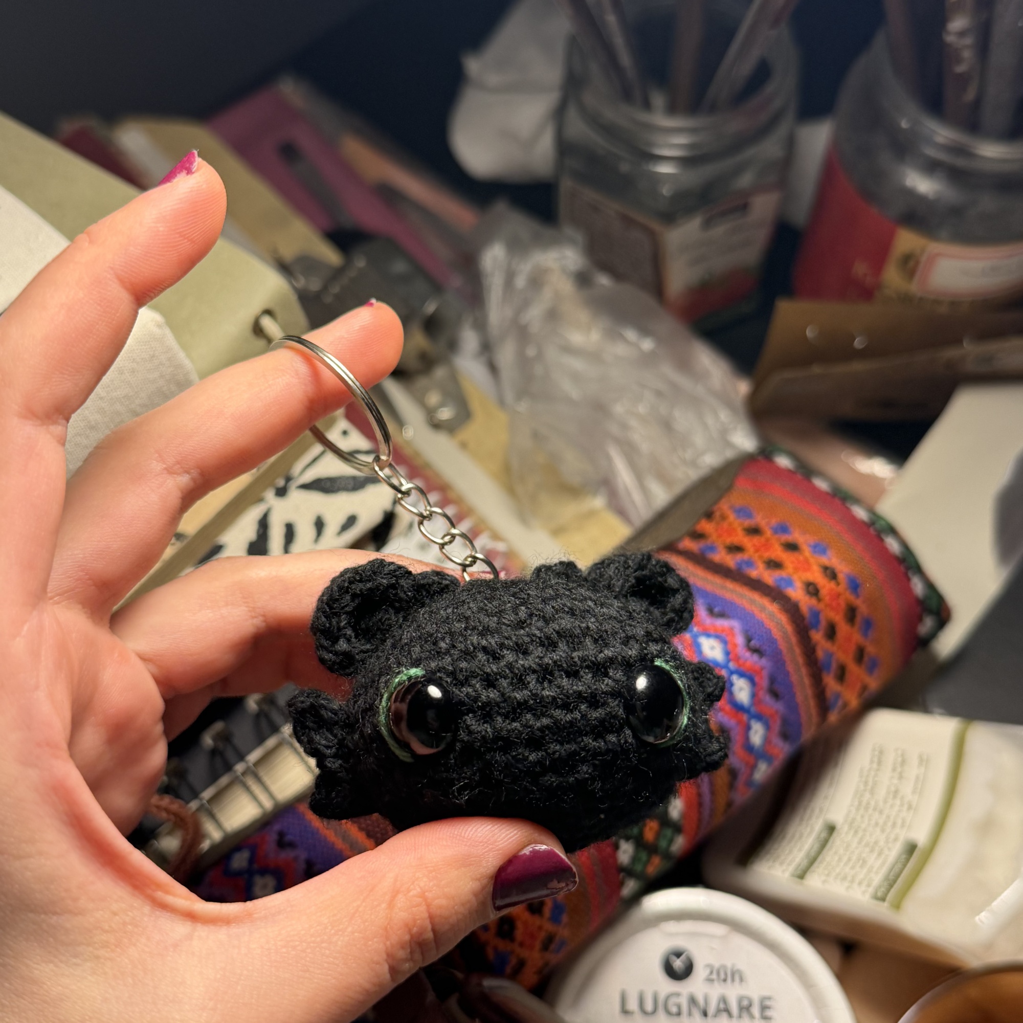Night Dragon Head – Handmade Crochet Keychain - Image 5
