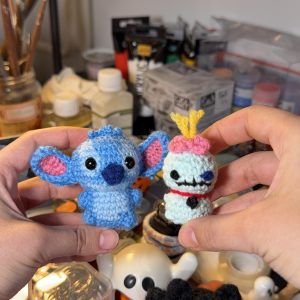 Blue Alien & Patchwork Buddy Crochet Keychain Set
