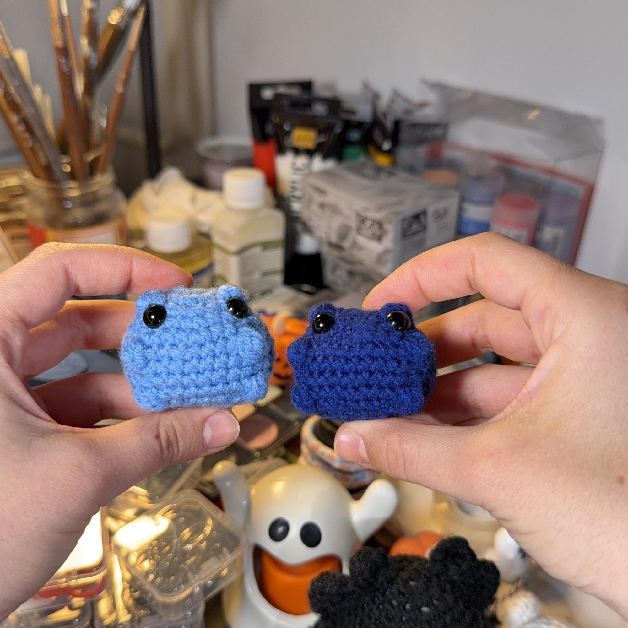Dark & Light Blueberry Frog Crochet Keychain Duo