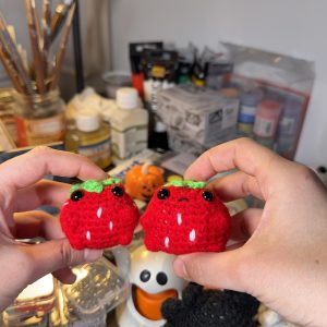 Strawberry Frog Crochet Keychain