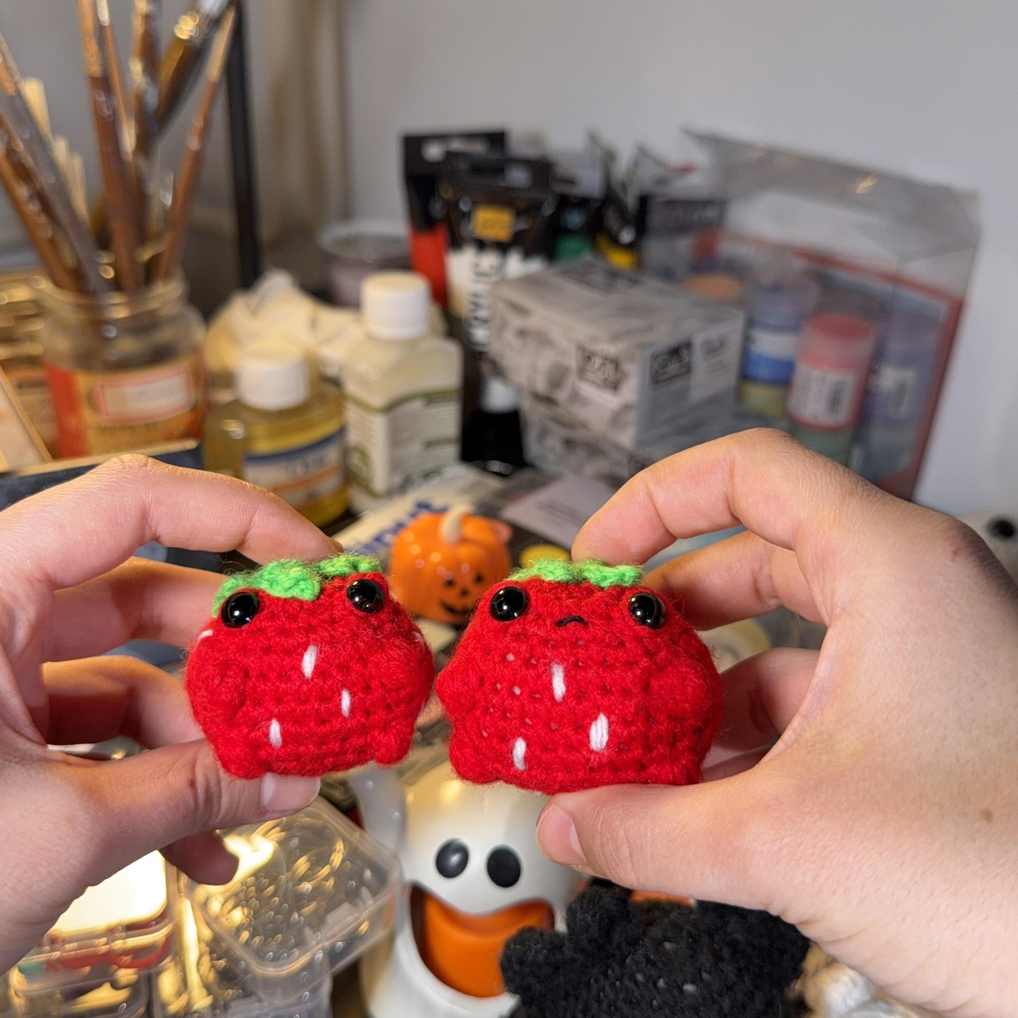 Strawberry Frog Crochet Keychain