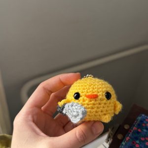 Small Chicken with Knife Handmade Crochet Keychain