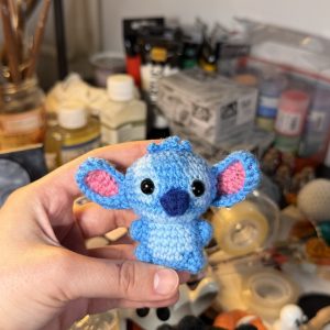 Blue Alien Crochet Keychain