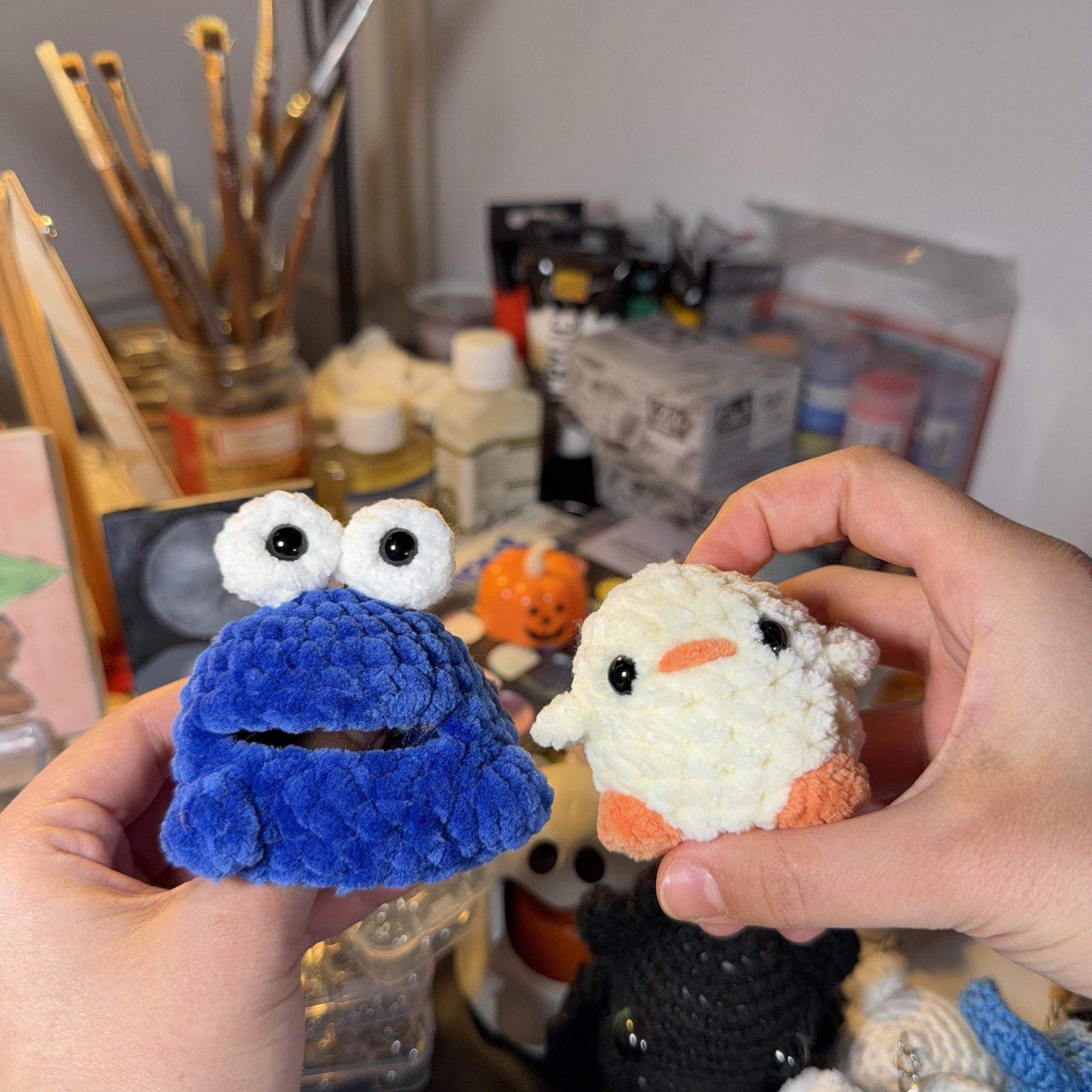 Blue Cookie Monster Chicken Crochet Plush - Image 2
