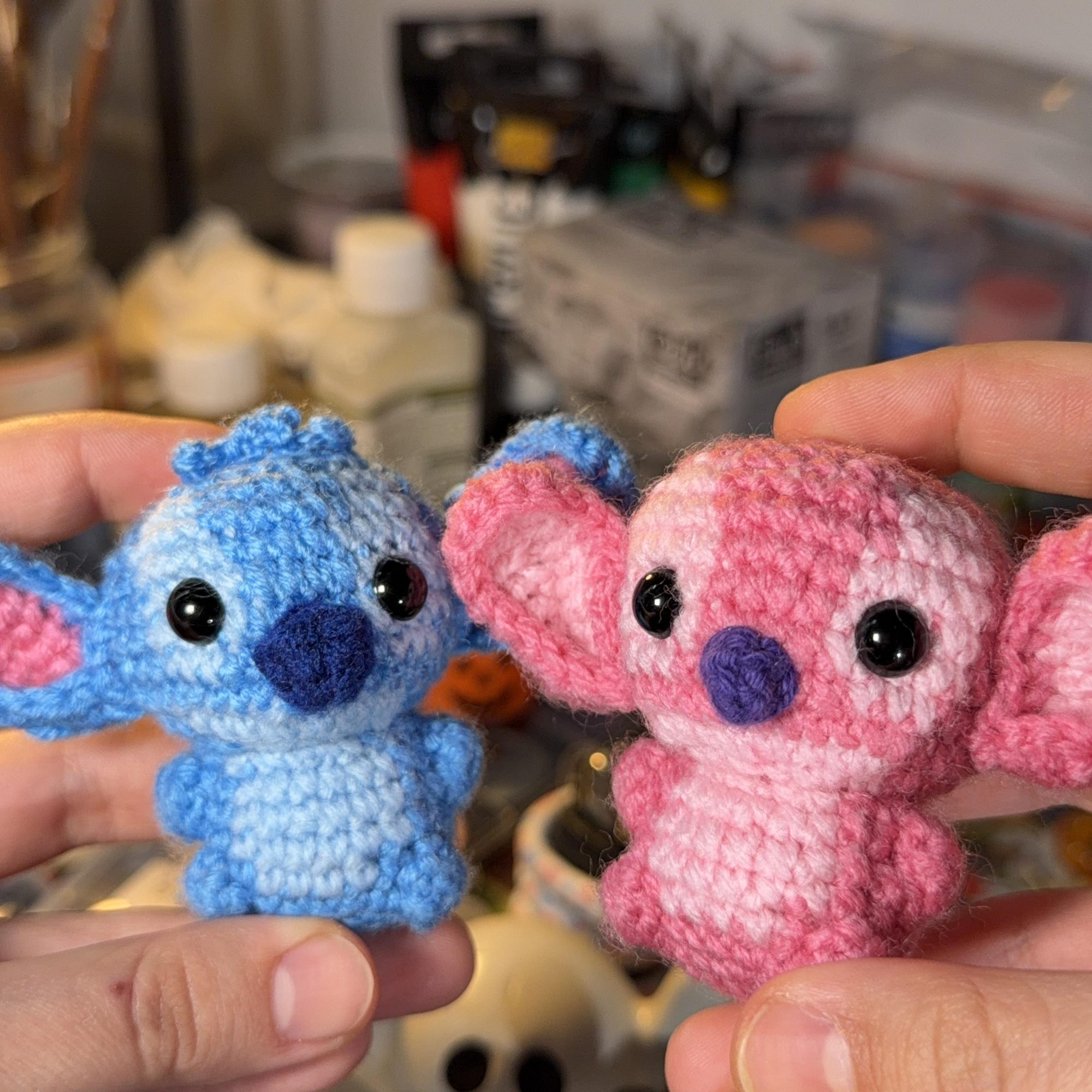 Blue & Pink Alien Couple Crochet Keychain Set - Image 6