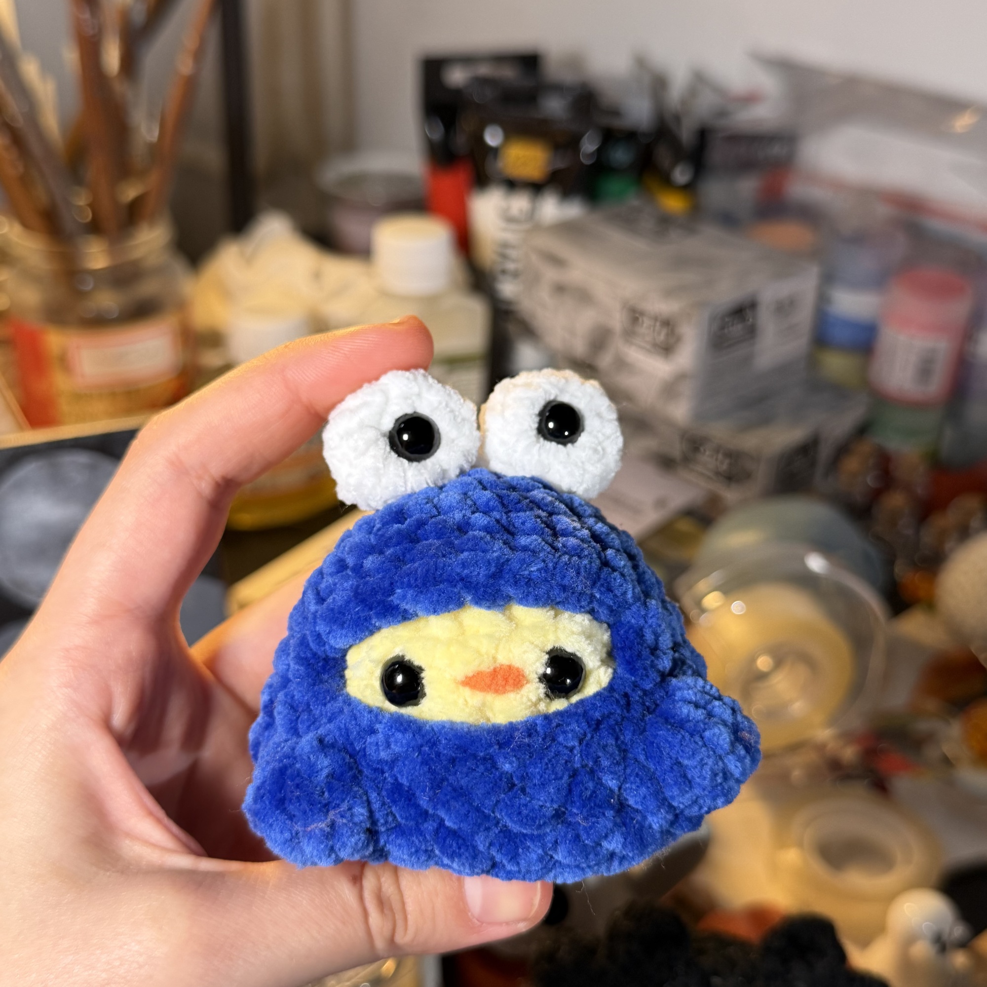 Blue Cookie Monster Chicken Crochet Plush - Image 3