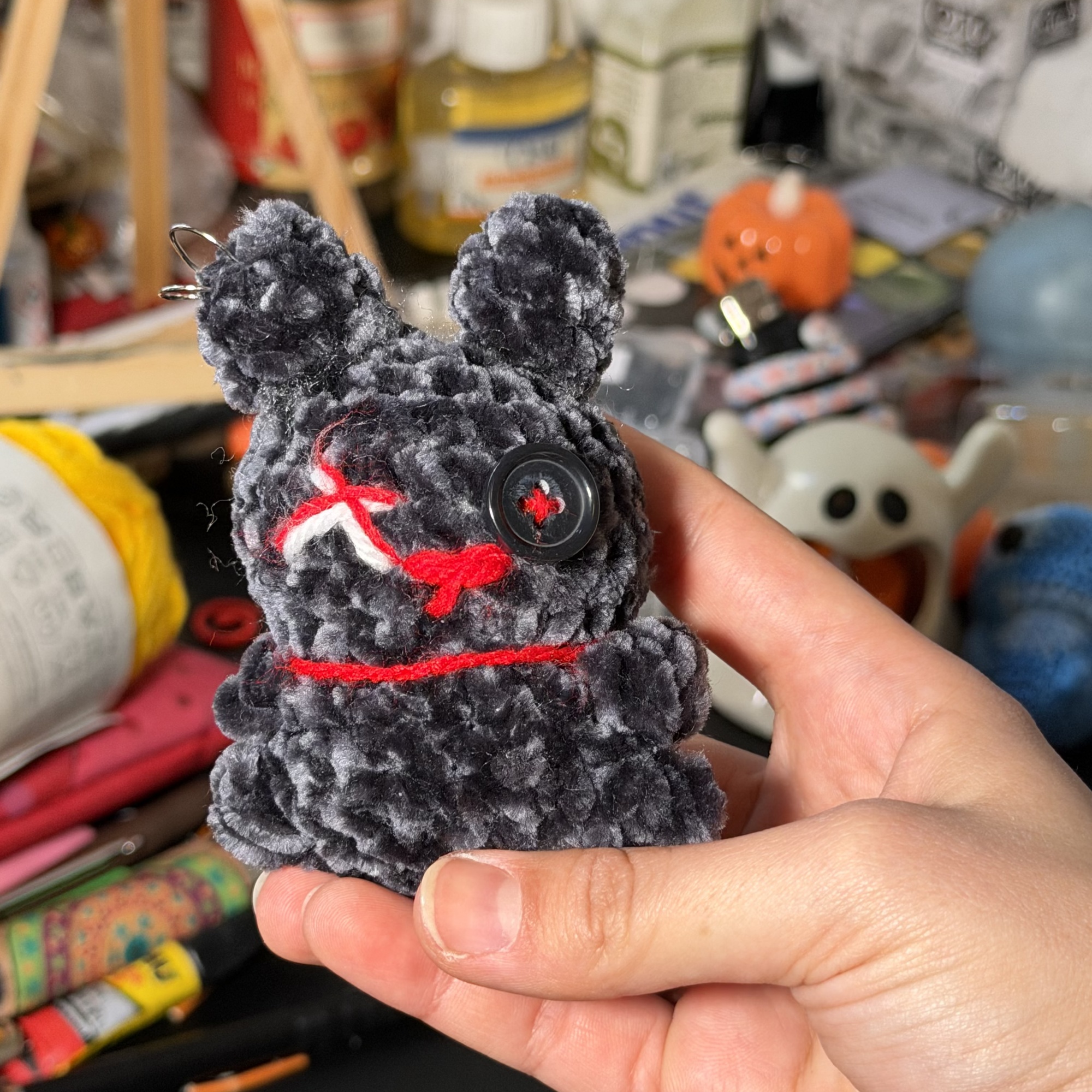 Large Goth Bunny Crochet Bag Charm