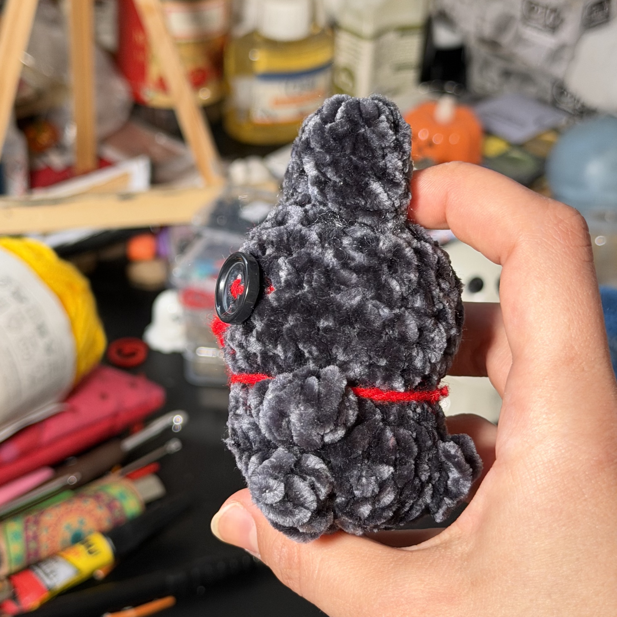 Large Goth Bunny Crochet Bag Charm - Image 3